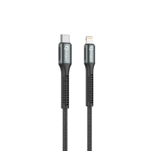 Cable qcharx prague tipo c a lightning 3a 20w - 1 m - aleación de aluminio negro cable trenzado suave