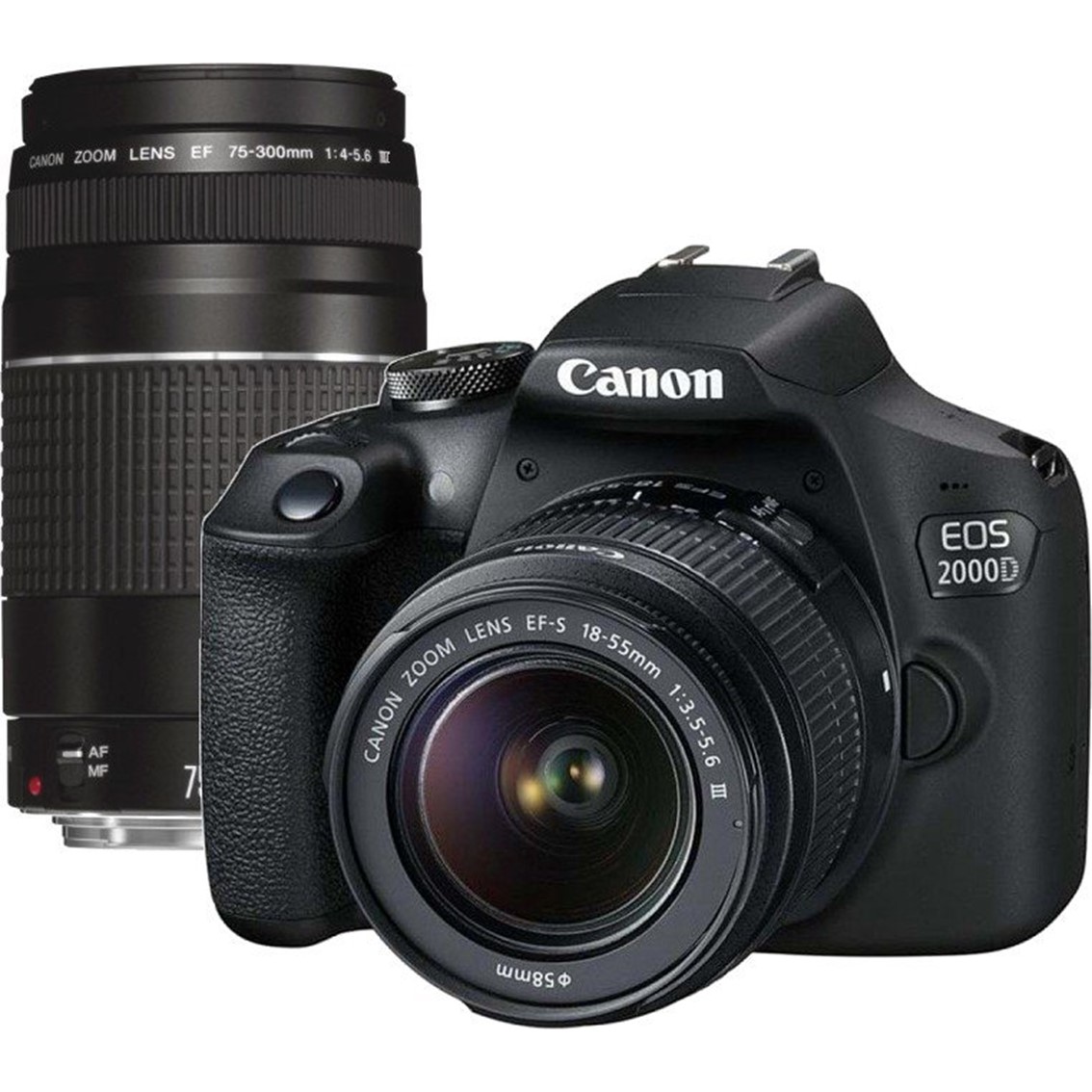Camara reflex canon eos 2000d + ef - s 18 - 55dc + ef 75 - 300 24.1mpx negro