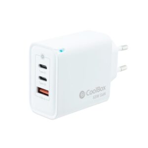 Cargador usb de pared coolbox 65w gan 2 x usb tipo c - usb tipo a