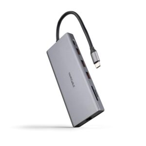 Hub nanocable usb - c 12 en 1 conversor usb - c 3.1 a 3xusb - a 3.2 + usb - c 3.2 + usb - c pd + 2xhdmi 4k@60hz + dp 4k@60hz + rj45 1gbps + tf + sd + audio jack 3.5 aluminio gris 18 cm