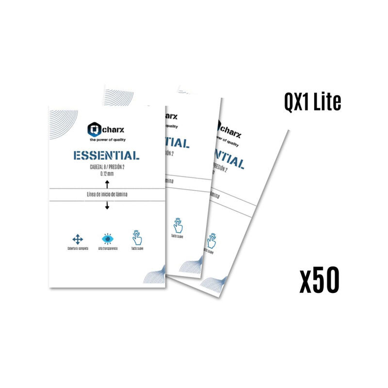 Laminas de proteccion frontales qcharx hidrogel essential hd para qx1 lite 50 unidades