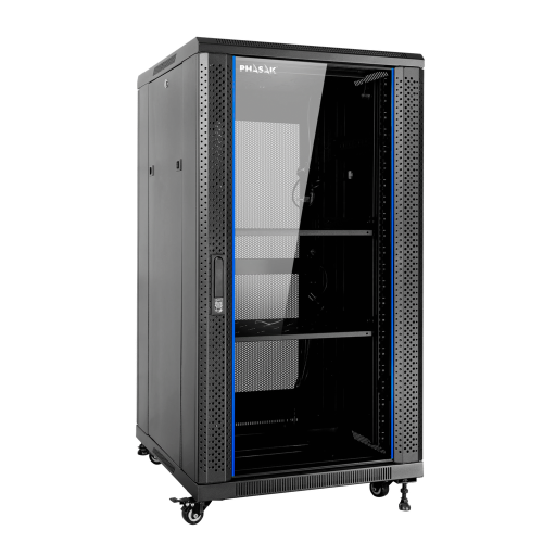 Armario rack de suelo 19 pulgadas phasak pro 27u negro 600x800 montado pho 6827