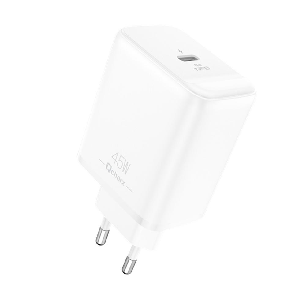 Cargador qcharx hermes 45w gan 1 usb tipo c blanco