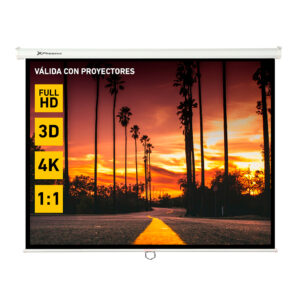 Pantalla manual Phoenix 80 pulgadas, 1.4x1.4m, pared y techo, formatos 1:1/16:9/4:3, posición ajustable, carcasa blanca