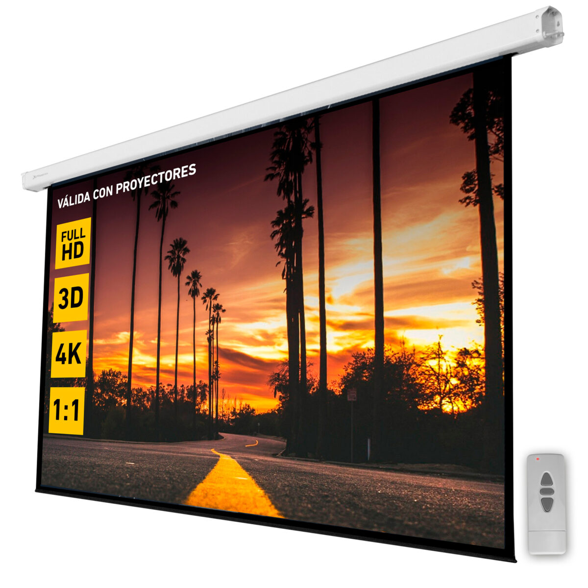 Pantalla eléctrica Phoenix 135 pulgadas, 2.4x2.4m, pared y techo, formatos 1:1/4:3/16:9, posición ajustable, carcasa blanca
