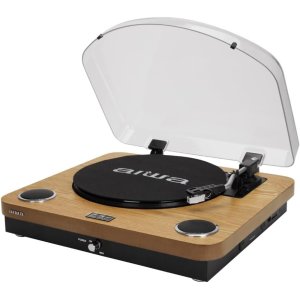 Tocadiscos bluetooth aiwa gbtur-200bk bt 6.0 33/45/78 rpm fm usb sd rec 10w rms rca madera