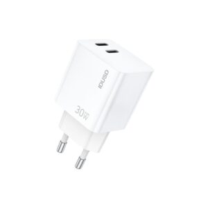 Cargador de red 2x Type-C M/M / 30W PD / 30W QC / GAN / Blanco / IDUSD / D200B