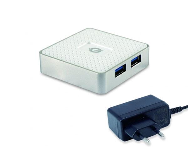 Hub 4 puertos Usb 3.0 Conceptronic HUBBIES03W / Alimentado (Incluye Cargador) / Blanco