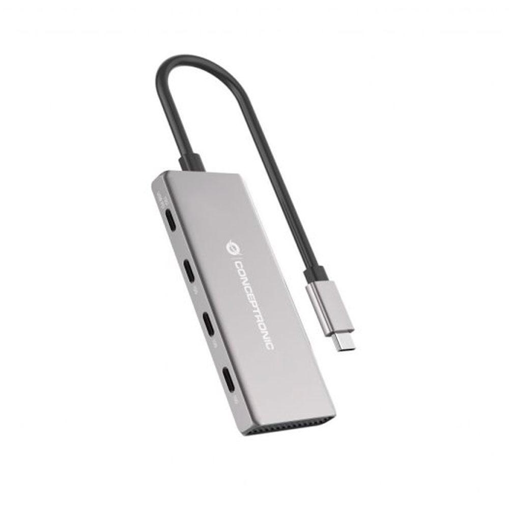 Hub adaptador Type-C a 4x Type-C 3.2 / 10gb / PD 100W / Conceptronic / HUBBIES16G