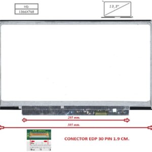 Pantalla compatible para portátil LED 13.3" SLIM 30 Pines HD con Brackets Alargados