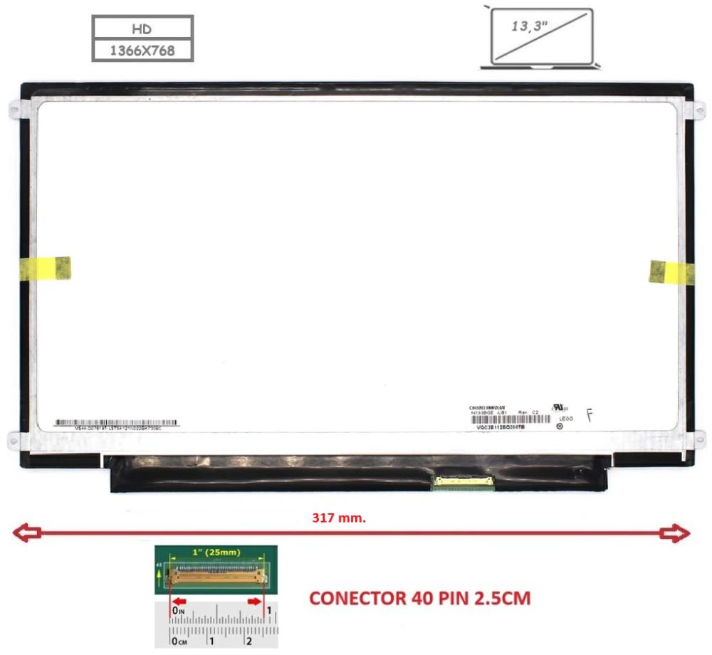 Pantalla compatible para portátil LED 13.3" SLIM 40 Pines HD Brackets Laterales