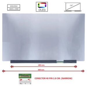 Pantalla compatible para portátil OLED 16" SLIM 40 Pines WQUXGA Sin Brackets