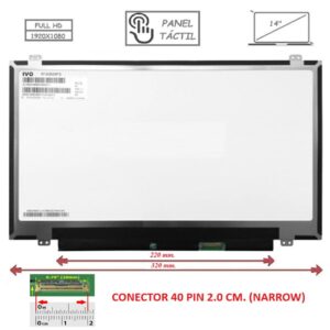 Pantalla compatible para portátil LED 14" SLIM 40 Pines Táctil FULL HD Con Brackets 144 Hz