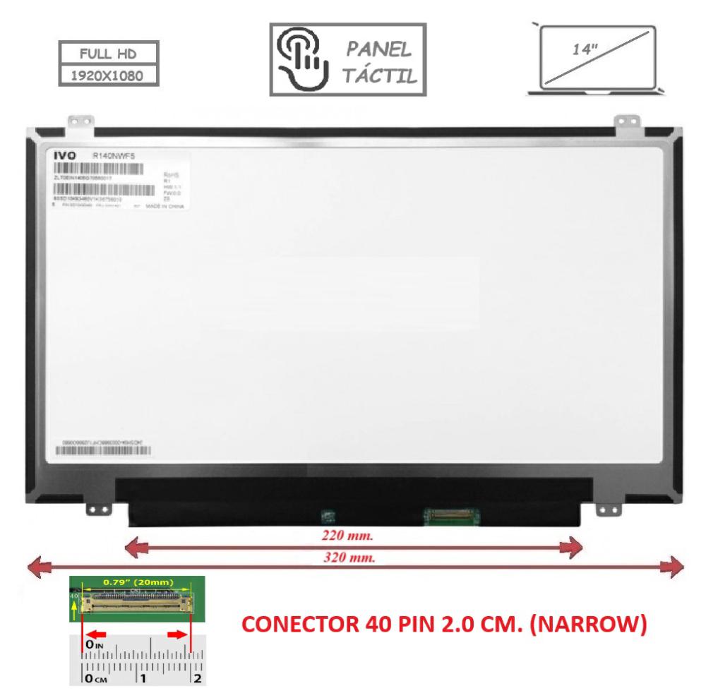 Pantalla compatible para portátil LED 14" SLIM 40 Pines Táctil FULL HD Con Brackets 144 Hz