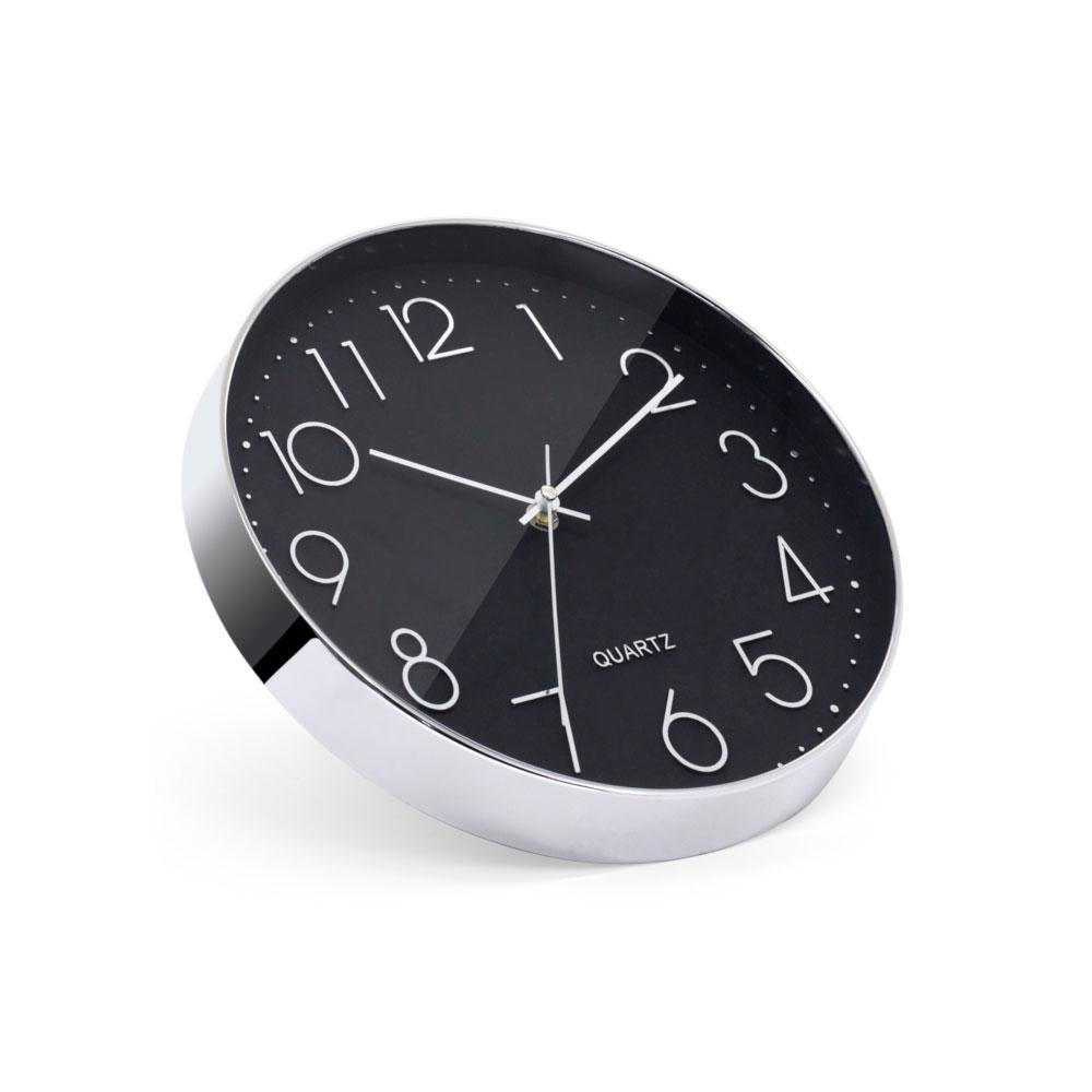 Reloj de pared SH0177 Negro - Plata / 25x25x4cm 10" / Silencioso / Bateria 1xAA / Mayou 5301770