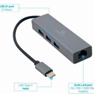 Hub Type-C a 3x USB 3.0 / 1x RJ45 Gigabit / 17 cm / A-CMU3-LAN-01